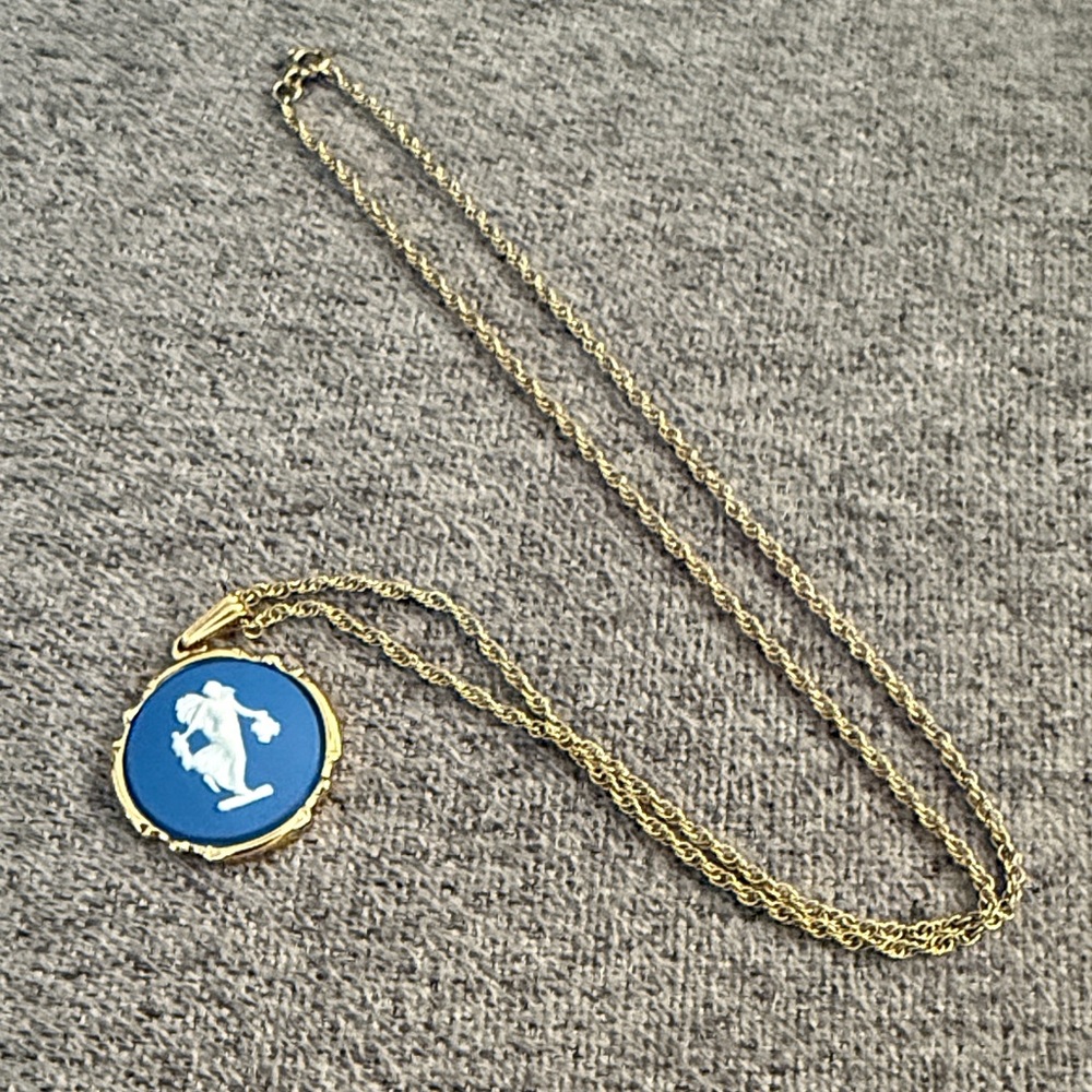 Wedgwood Gold and Blue Cameo Necklace